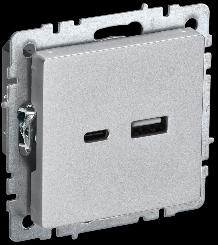 Розетка USB IEK BRITE BR-U22-018-K47 (алюминий)