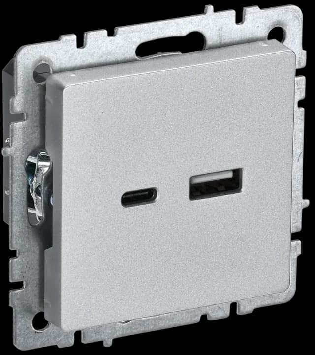 Розетка USB IEK BRITE BR-U22-018-K47 (алюминий)