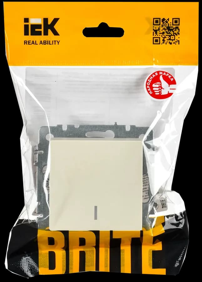 Выключатель 1-клавишный проходной с подсветкой IEK BRITE BR-V12-1-10-K10 (бежевый), фото 2