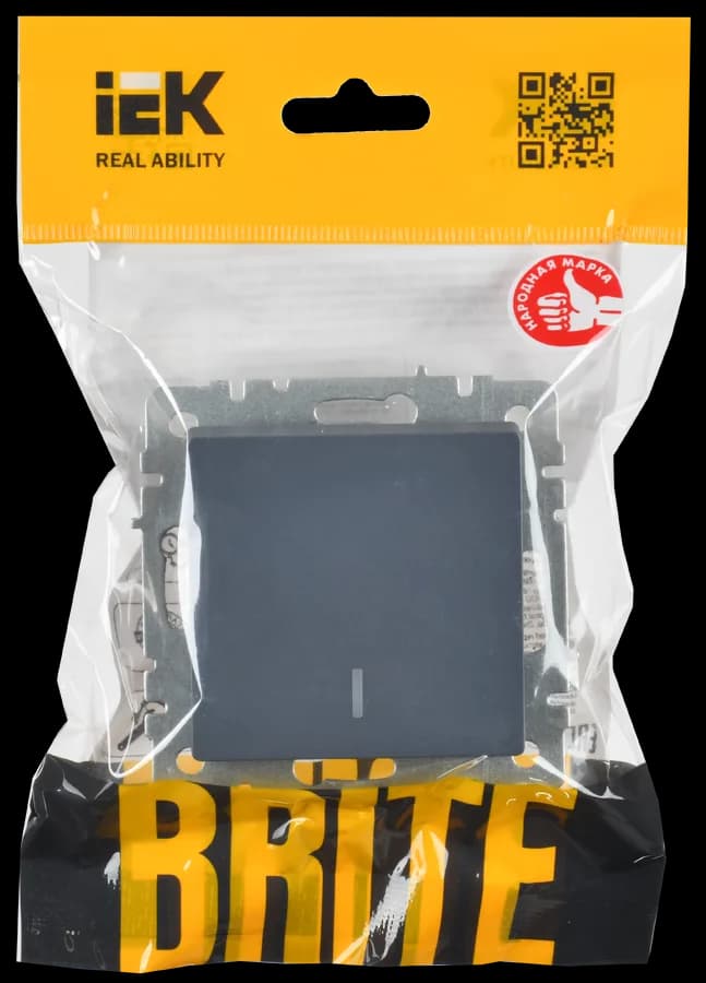 Выключатель 1-клавишный проходной с подсветкой IEK BRITE BR-V12-1-10-K35 (маренго), фото 2