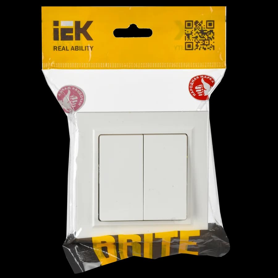 Выключатель 2-клавишный IEK BRITE BR-V20-0-10-K01-F (белый), фото 2