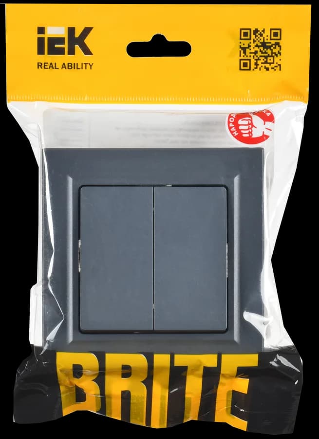 Выключатель 2-клавишный IEK BRITE BR-V20-0-10-K35-F (маренго), фото 2