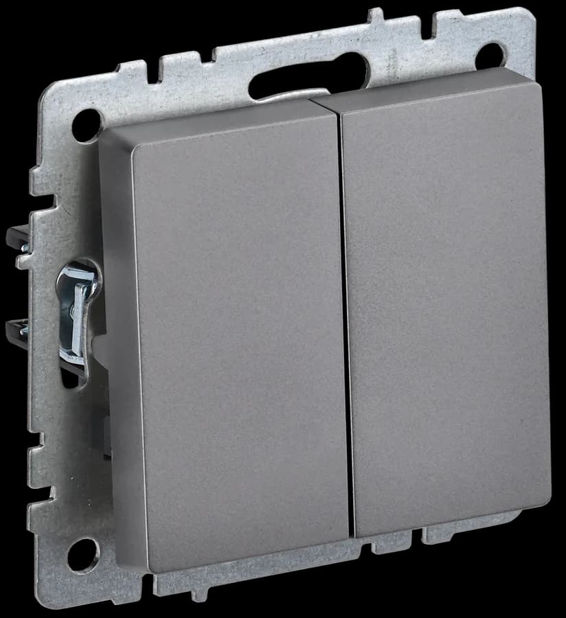 Выключатель 2-клавишный IEK BRITE BR-V20-0-10-K46 (сталь)