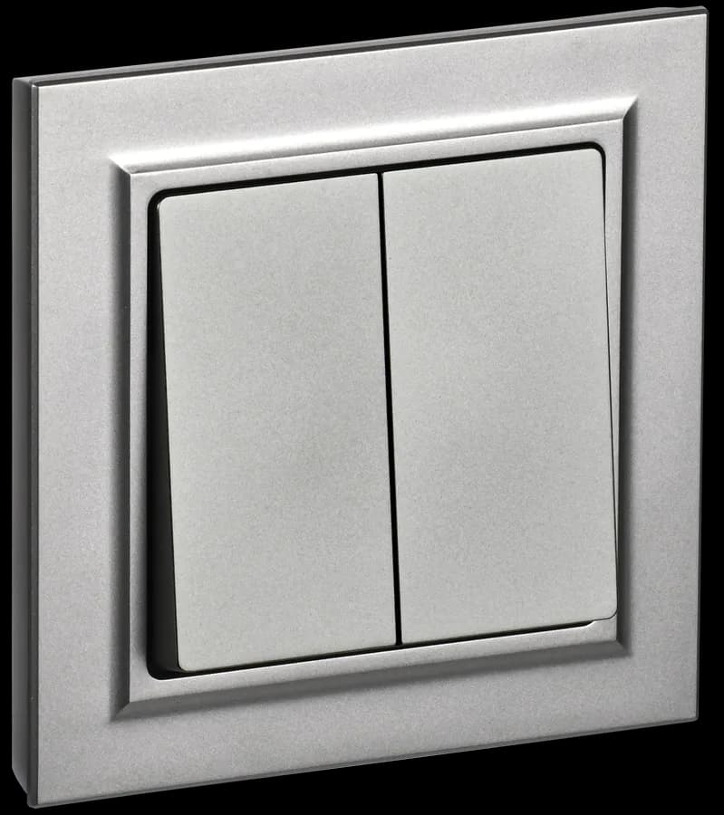 Выключатель 2-клавишный IEK BRITE BR-V20-0-10-K46-F (сталь)