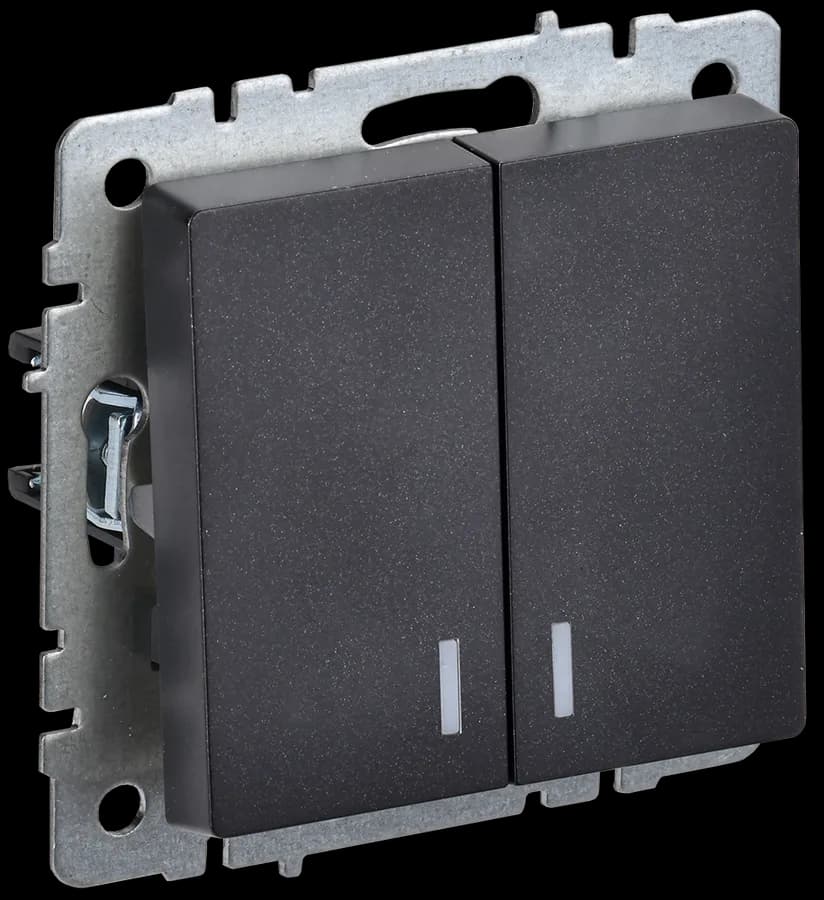 Выключатель 2-клавишный с подсветкой IEK BRITE BR-V20-1-10-K02 (черный)