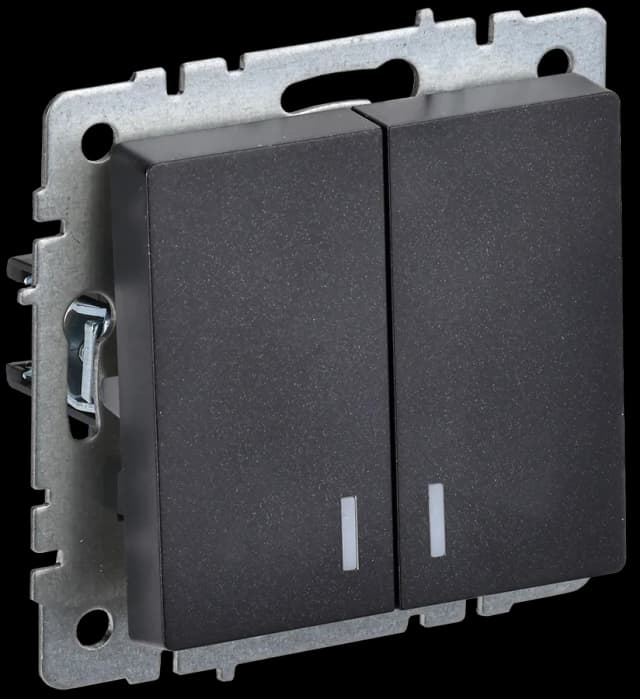 Выключатель 2-клавишный с подсветкой IEK BRITE BR-V20-1-10-K02 (черный)