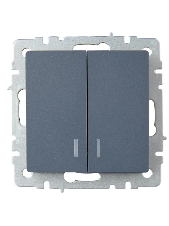 Выключатель 2-клавишный с подсветкой IEK BRITE BR-V20-1-10-K35 (маренго), фото 2