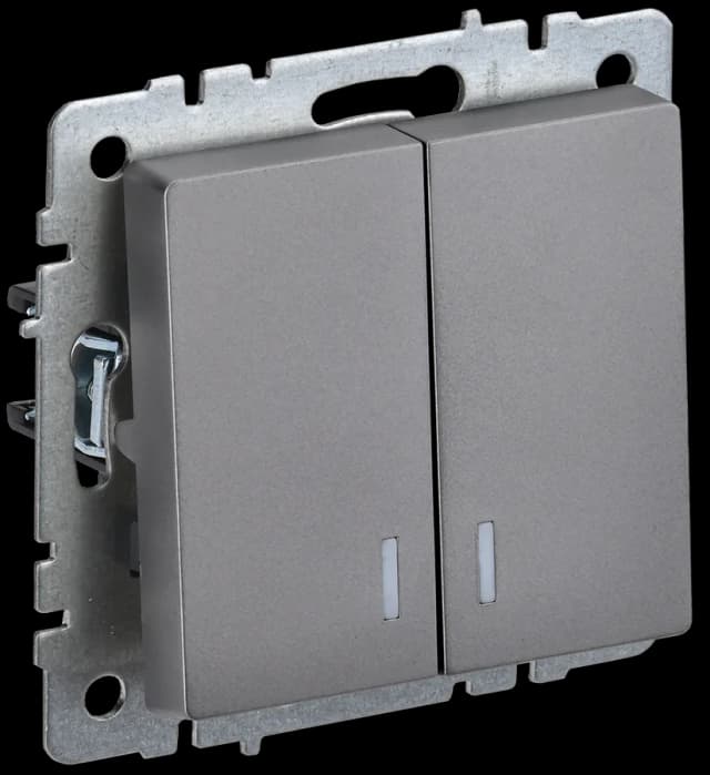 Выключатель 2-клавишный с подсветкой IEK BRITE BR-V20-1-10-K46 (сталь)