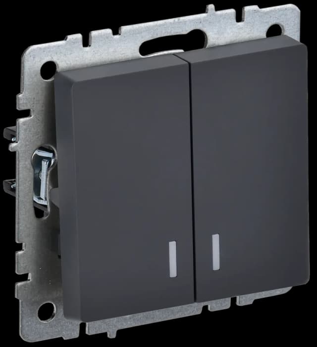 Выключатель 2-клавишный с подсветкой IEK BRITE BR-V20-1-10-K53 (графит)