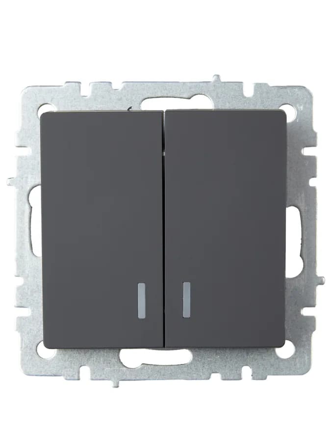 Выключатель 2-клавишный с подсветкой IEK BRITE BR-V20-1-10-K53 (графит), фото 2