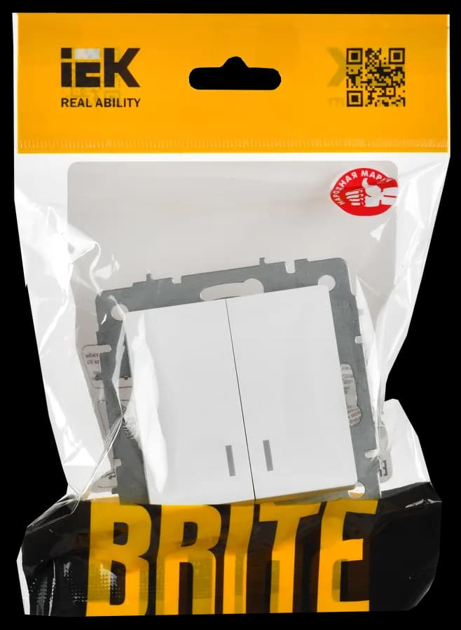 Выключатель 2-клавишный с подсветкой IEK BRITE BR-V20-1-10-K91 (белый арктический), фото 2