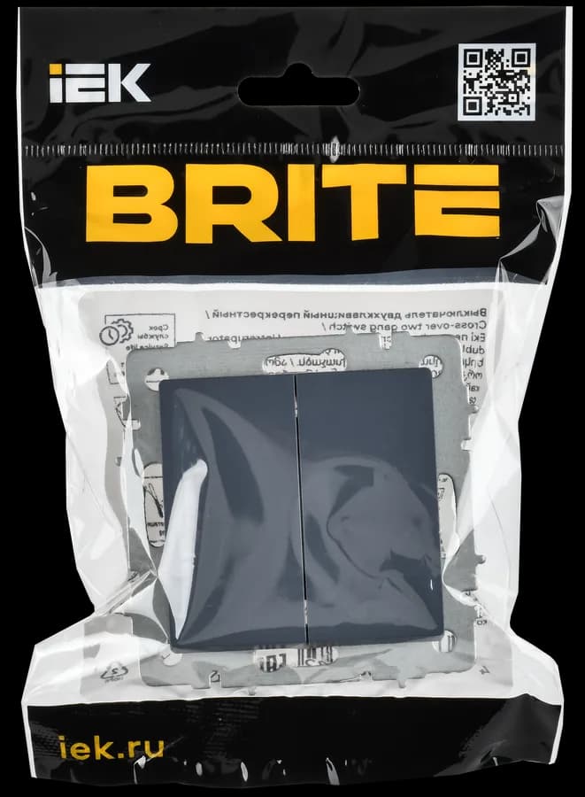 Выключатель 2-клавишный перекрестный IEK BRITE BR-V23-0-10-K35 (маренго), фото 2