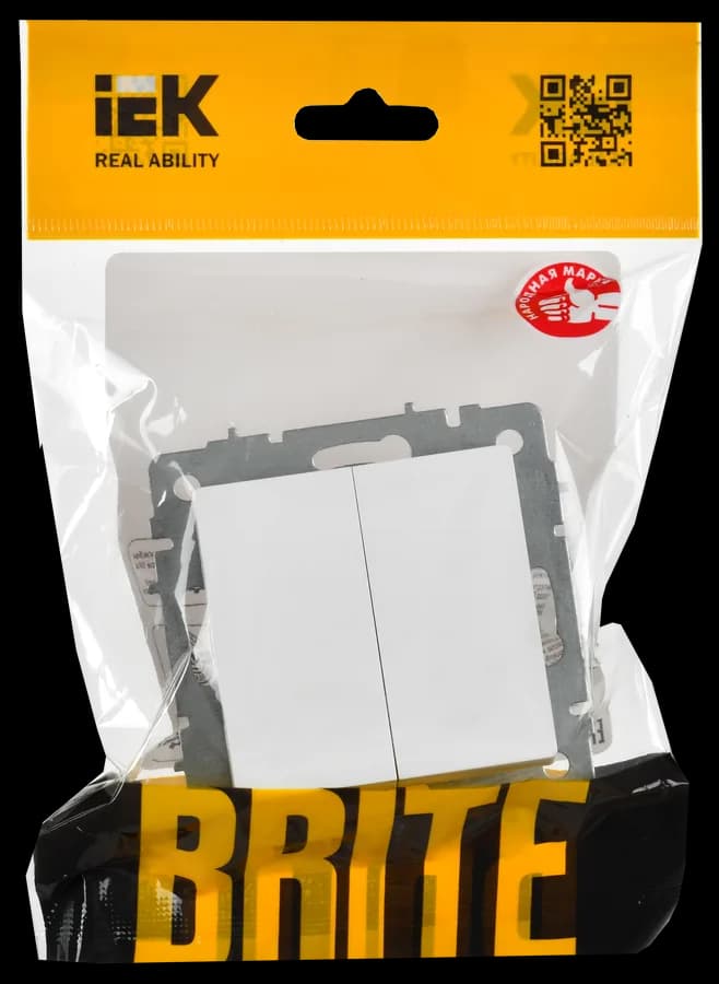 Выключатель 2-клавишный перекрестный IEK BRITE BR-V23-0-10-K91 (белый арктический), фото 2