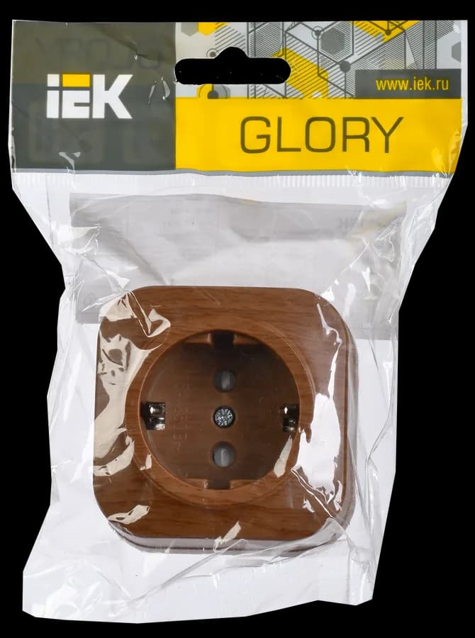 Розетка с заземлением и защитными шторками IEK GLORY ERH14-K24-16 (дуб), фото 2