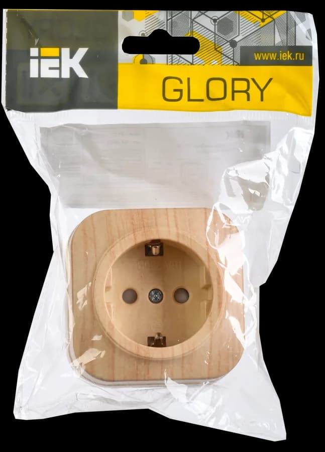 Розетка с заземлением и защитными шторками IEK GLORY ERH14-K34-16 (сосна), фото 2