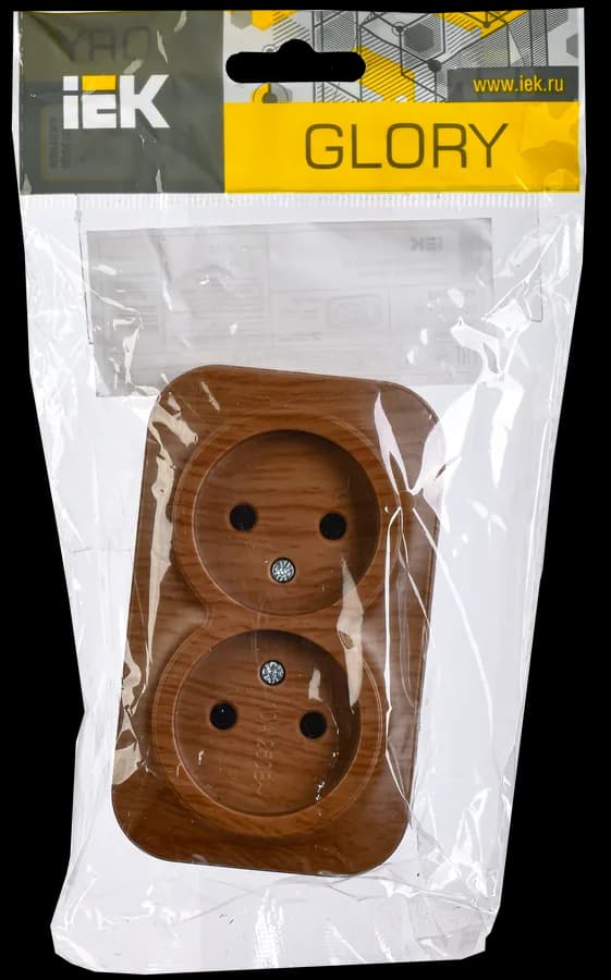 Розетка двойная без заземления IEK GLORY ERH20-K24-10 (дуб), фото 2