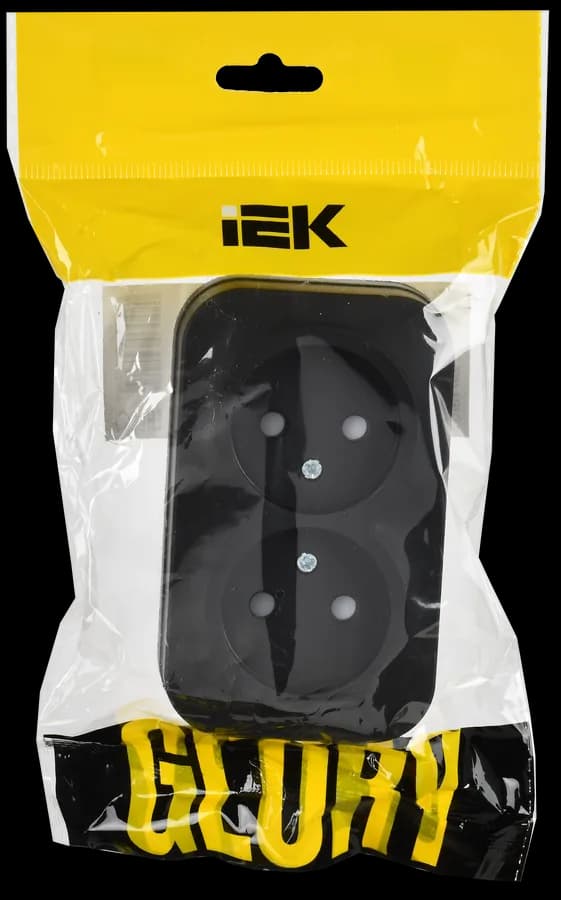 Розетка двойная без заземления с защитными шторками IEK GLORY ERH23-K02M-10 (черный), фото 2