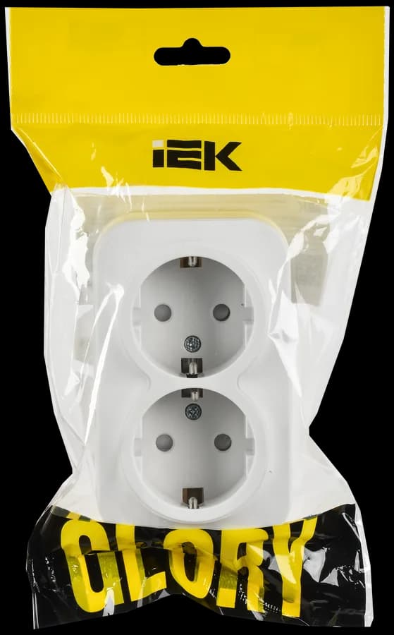 Розетка двойная с заземлением и защитными шторками IEK GLORY ERH24-K01M-16 (белый), фото 2