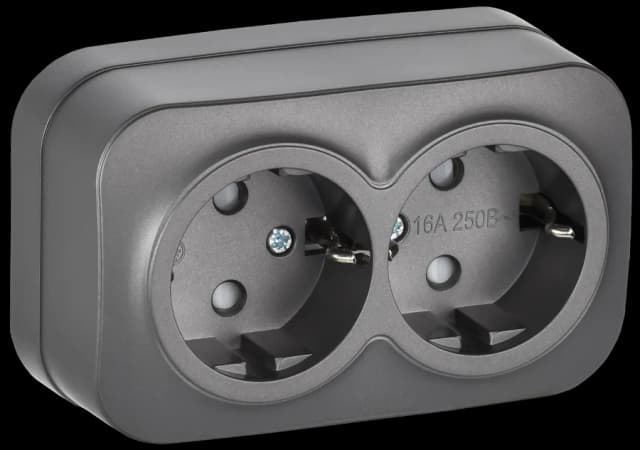 Розетка двойная с заземлением и защитными шторками IEK GLORY ERH24-K46M-16 (сталь)