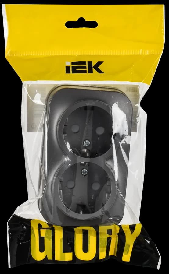 Розетка двойная с заземлением и защитными шторками IEK GLORY ERH24-K46M-16 (сталь), фото 2