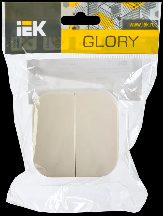 Выключатель 2-клавишный IEK GLORY EVH20-K33-10 (кремовый), фото 2