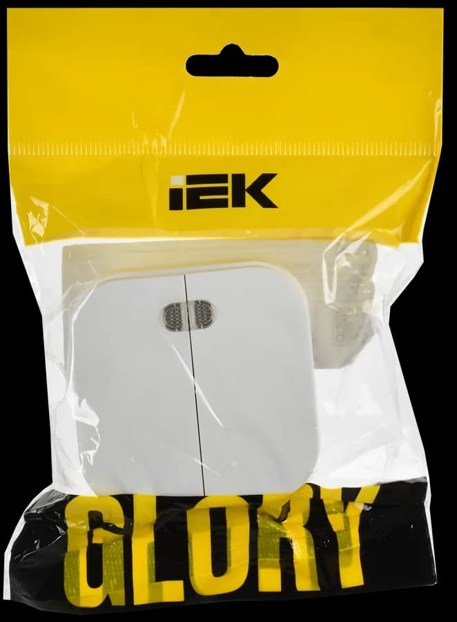 Выключатель 2-клавишный с подсветкой IEK GLORY EVH21-K01M-10 (белый), фото 2