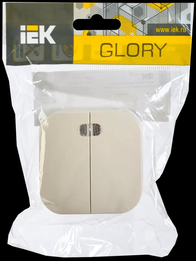 Выключатель 2-клавишный с подсветкой IEK GLORY EVH21-K33-10 (кремовый), фото 2