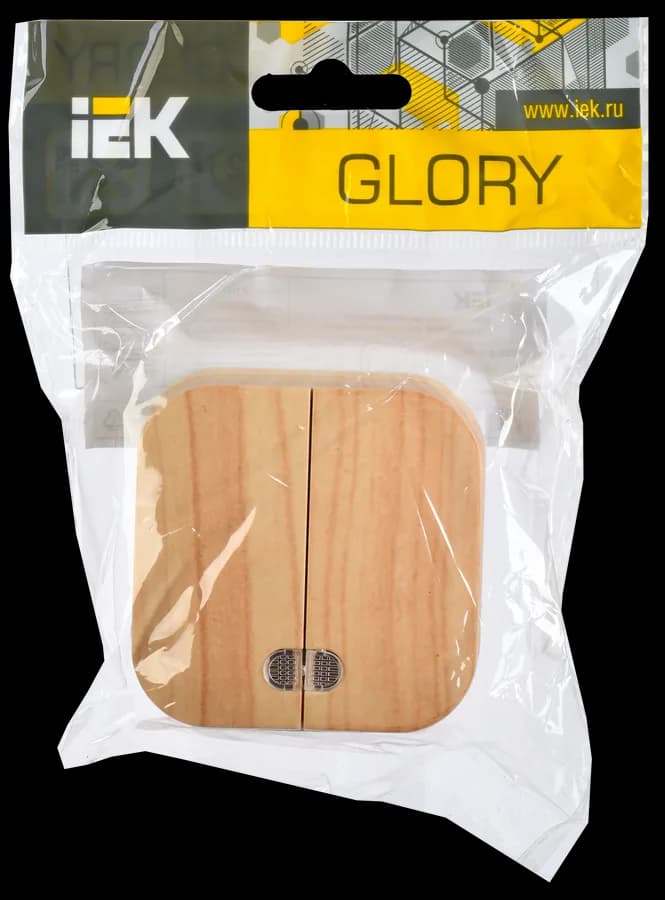 Выключатель 2-клавишный с подсветкой IEK GLORY EVH21-K34-10 (сосна), фото 2