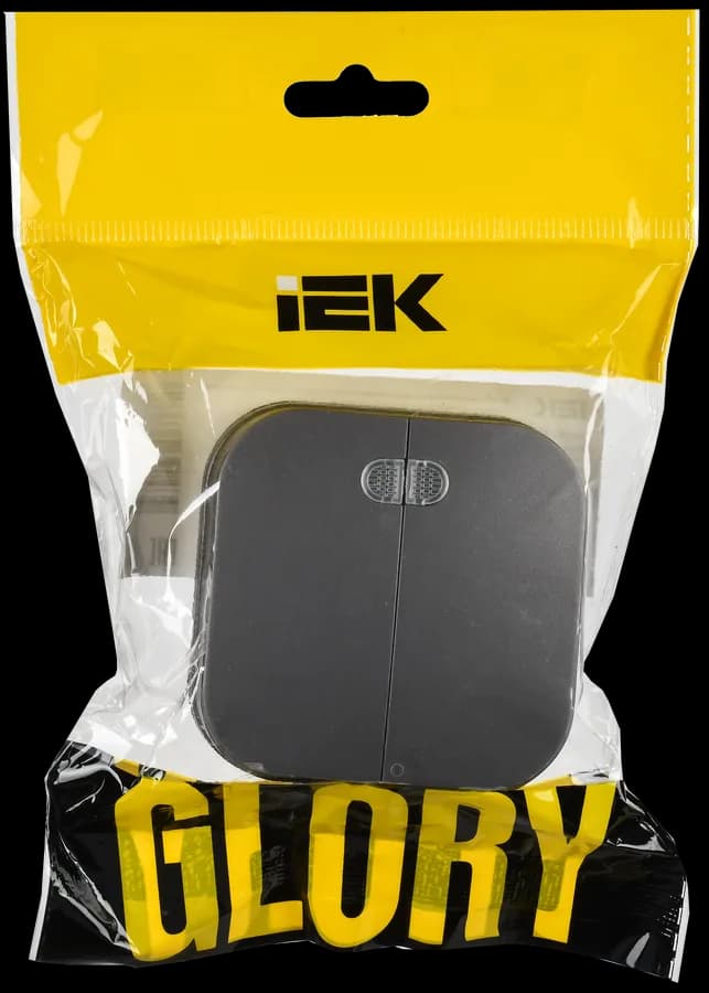 Выключатель 2-клавишный с подсветкой IEK GLORY EVH21-K46M-10 (сталь), фото 2