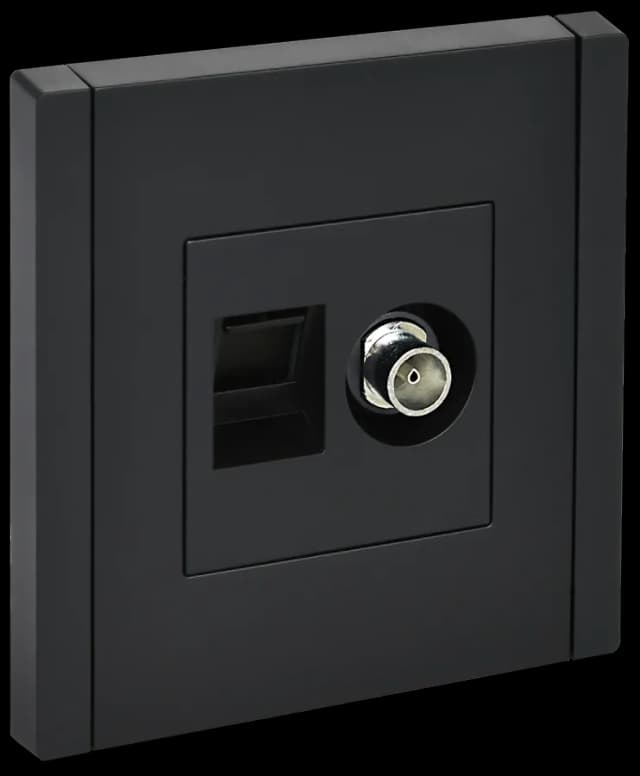 Розетка двойная TV + компьютерная с рамкой IEK FORTE&PIANO FP-AK20-2-K02 (черный)