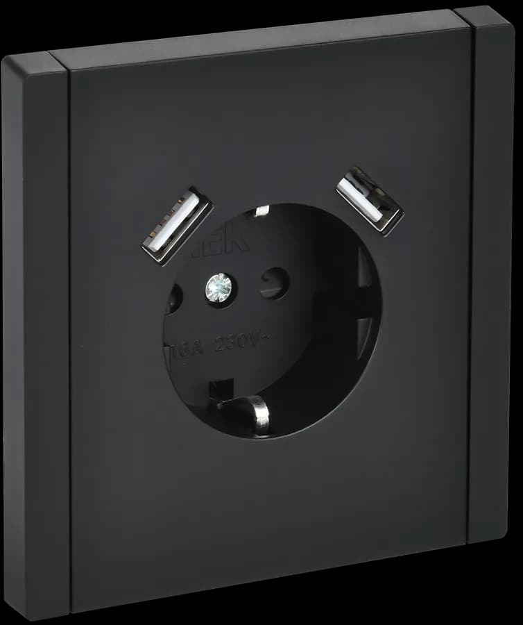 Розетка USB с заземлением и защитными шторками IEK FORTE&PIANO FP-R14-16-U21-D31-K02 (черный)