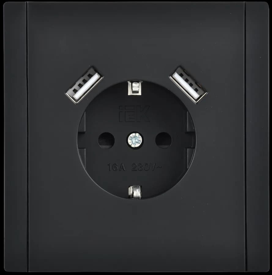 Розетка USB с заземлением и защитными шторками IEK FORTE&PIANO FP-R14-16-U21-D31-K02 (черный), фото 3