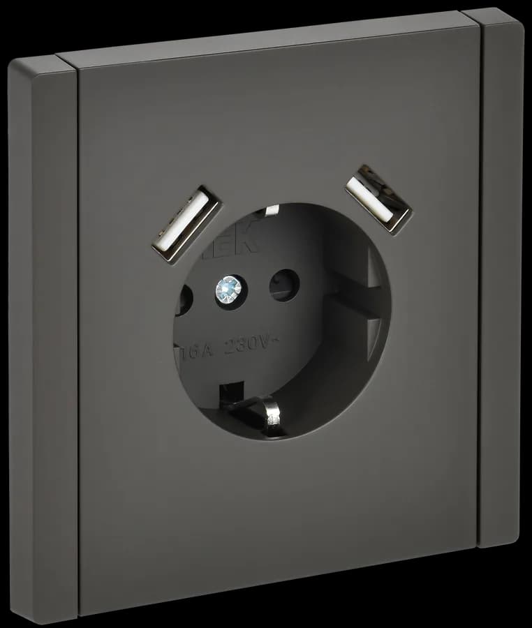 Розетка USB с заземлением и защитными шторками IEK FORTE&PIANO FP-R14-16-U21-D31-K03 (серый)