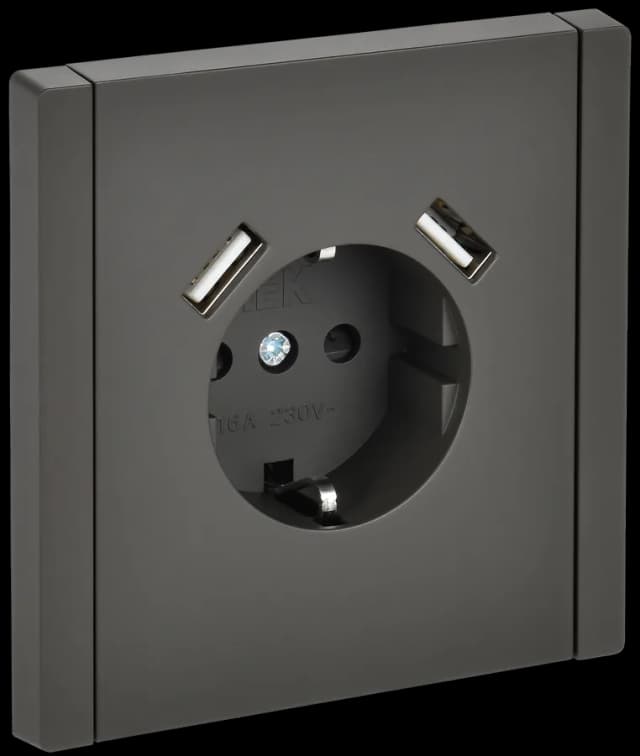 Розетка USB с заземлением и защитными шторками IEK FORTE&PIANO FP-R14-16-U21-D31-K03 (серый)
