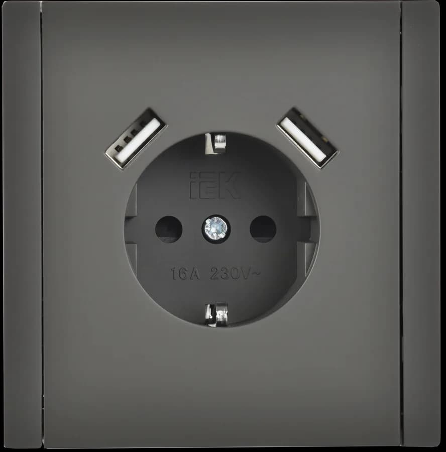Розетка USB с заземлением и защитными шторками IEK FORTE&PIANO FP-R14-16-U21-D31-K03 (серый), фото 3