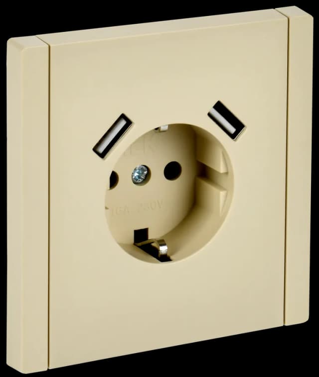 Розетка USB с заземлением и защитными шторками IEK FORTE&PIANO FP-R14-16-U21-D31-K10 (ваниль)