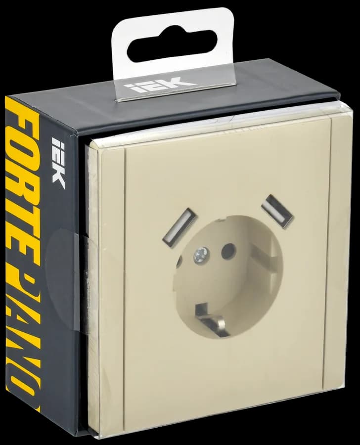 Розетка USB с заземлением и защитными шторками IEK FORTE&PIANO FP-R14-16-U21-D31-K10 (ваниль), фото 2
