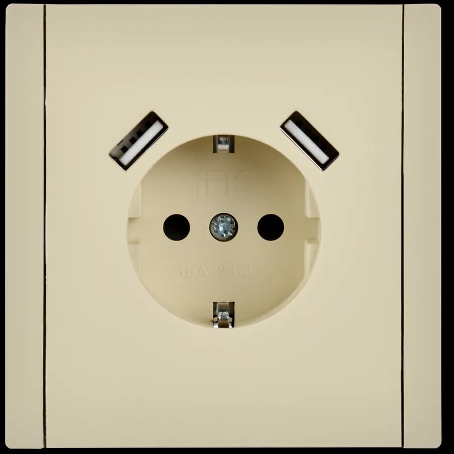 Розетка USB с заземлением и защитными шторками IEK FORTE&PIANO FP-R14-16-U21-D31-K10 (ваниль), фото 3