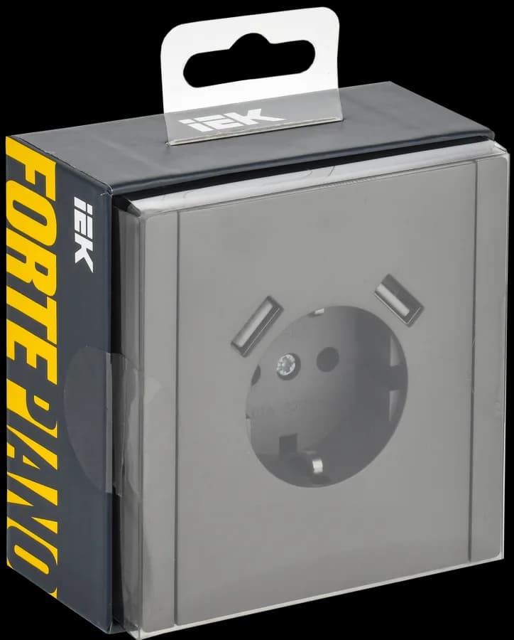 Розетка USB с заземлением и защитными шторками IEK FORTE&PIANO FP-R14-16-U21-D31-K46 (сталь), фото 2