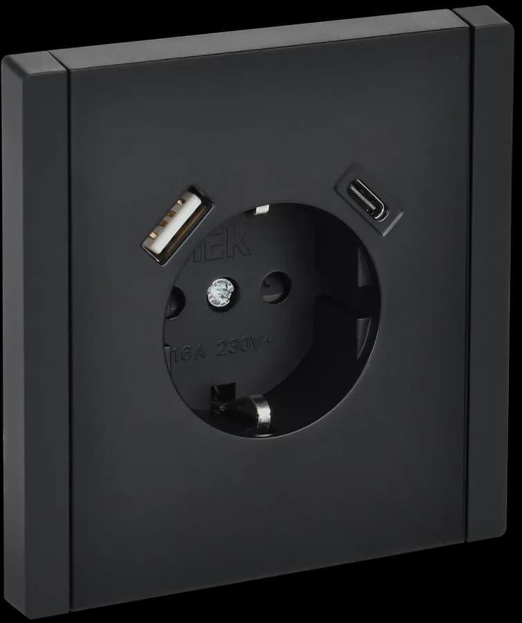Розетка USB с заземлением и защитными шторками IEK FORTE&PIANO FP-R14-16-U22-018-K02 (черный)