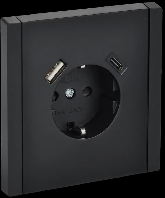 Розетка USB с заземлением и защитными шторками IEK FORTE&PIANO FP-R14-16-U22-018-K02 (черный)
