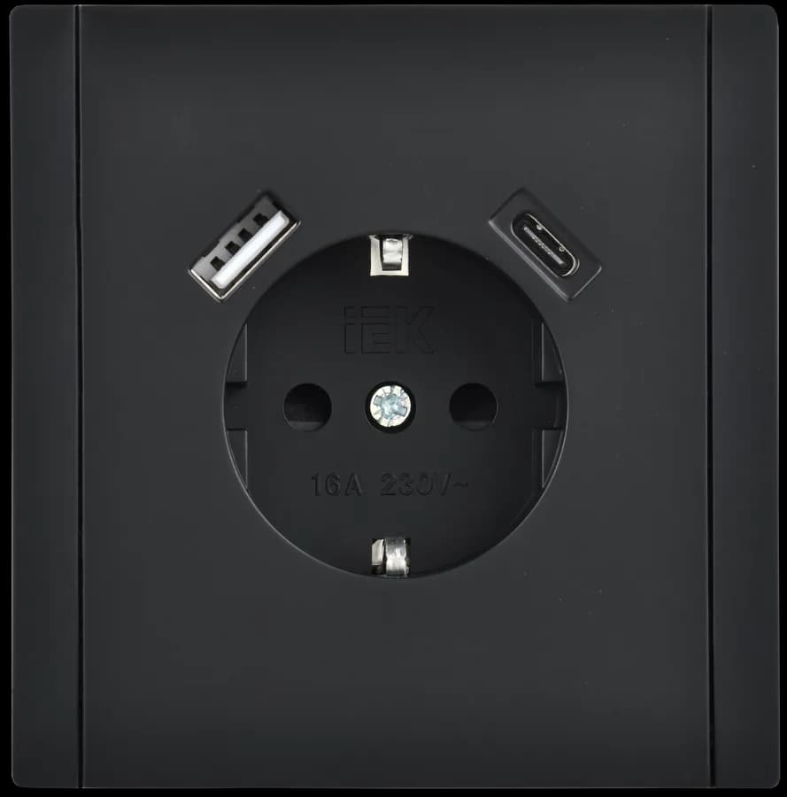 Розетка USB с заземлением и защитными шторками IEK FORTE&PIANO FP-R14-16-U22-018-K02 (черный), фото 3