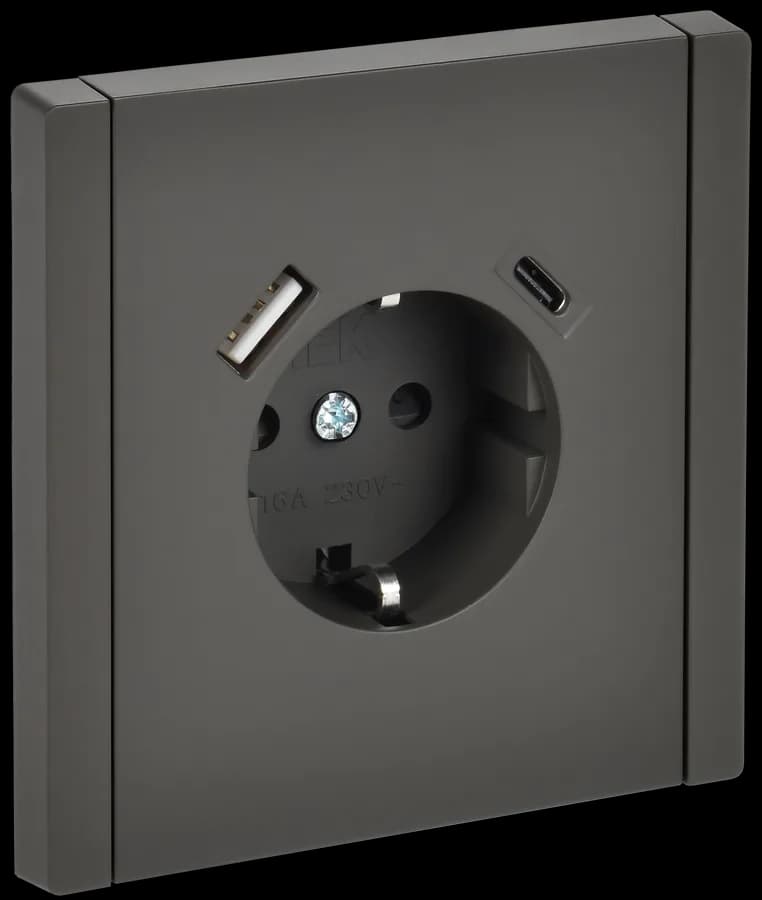 Розетка USB с заземлением и защитными шторками IEK FORTE&PIANO FP-R14-16-U22-018-K03 (серый)