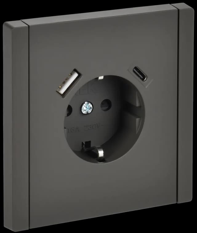 Розетка USB с заземлением и защитными шторками IEK FORTE&PIANO FP-R14-16-U22-018-K03 (серый)