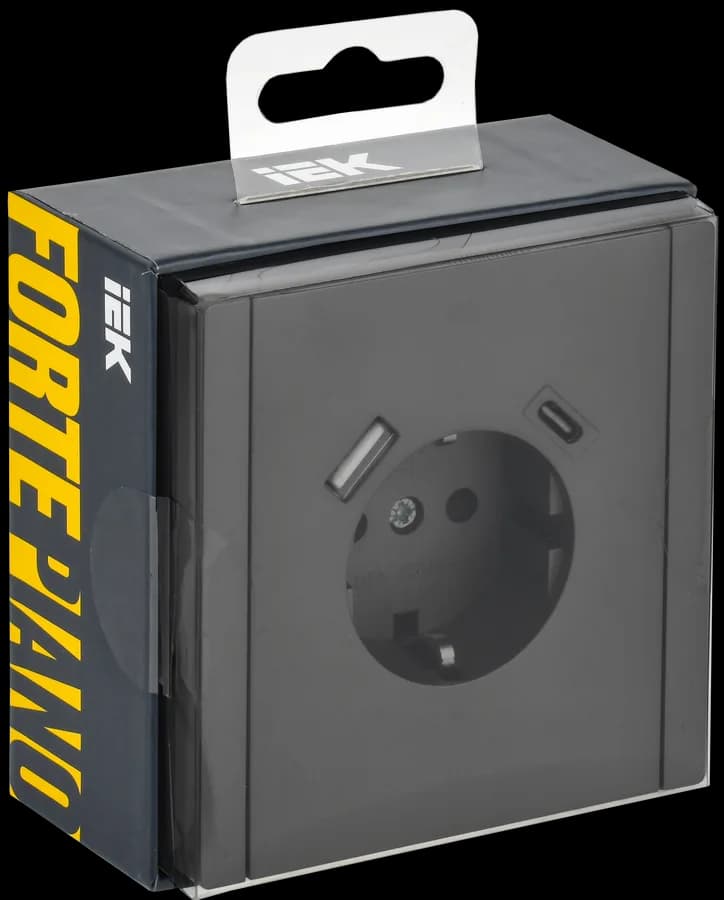 Розетка USB с заземлением и защитными шторками IEK FORTE&PIANO FP-R14-16-U22-018-K03 (серый), фото 2