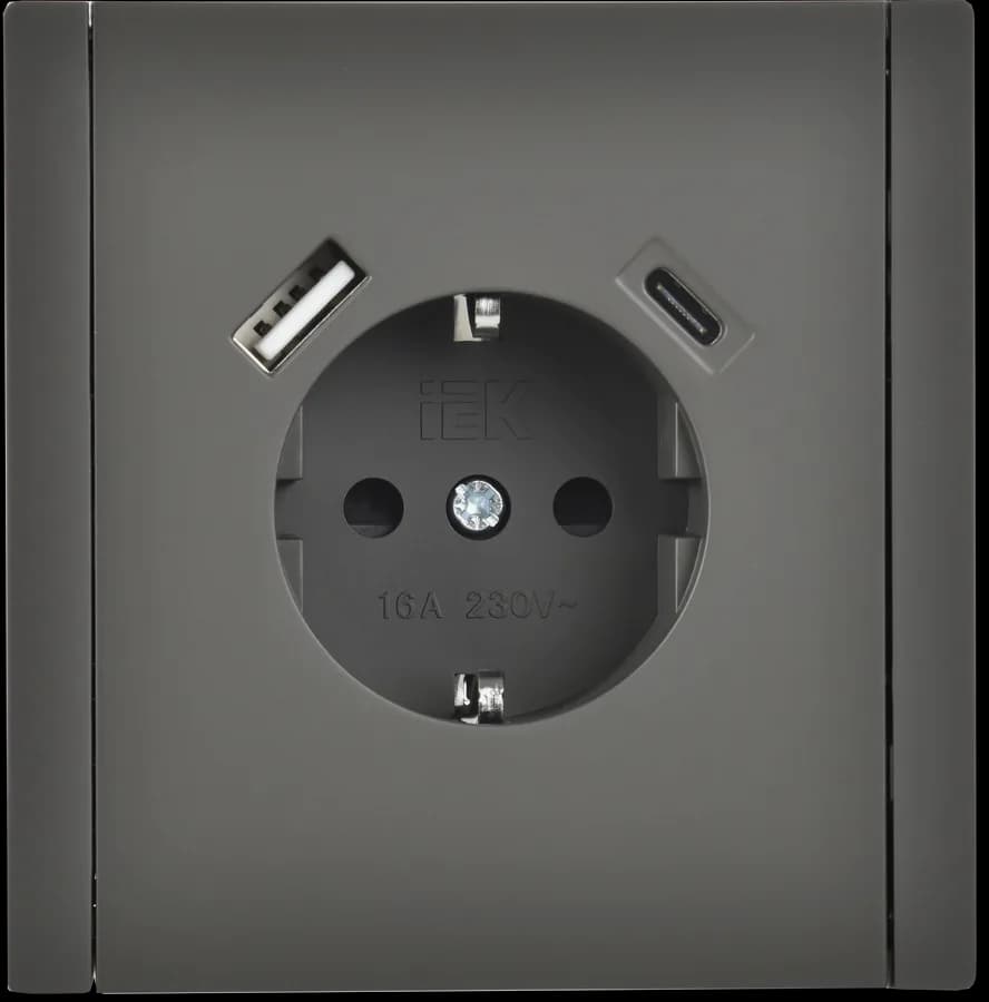 Розетка USB с заземлением и защитными шторками IEK FORTE&PIANO FP-R14-16-U22-018-K03 (серый), фото 3