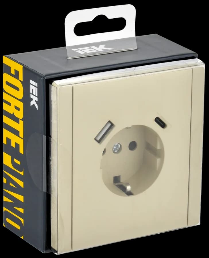 Розетка USB с заземлением и защитными шторками IEK FORTE&PIANO FP-R14-16-U22-018-K10 (ваниль), фото 2