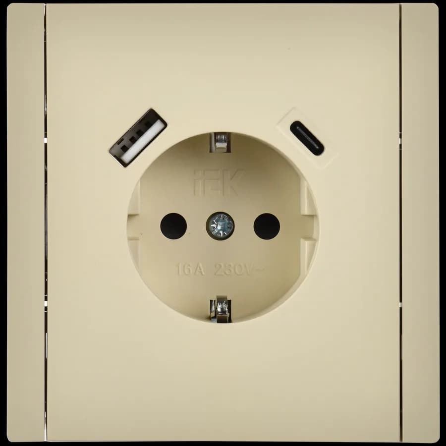 Розетка USB с заземлением и защитными шторками IEK FORTE&PIANO FP-R14-16-U22-018-K10 (ваниль), фото 3