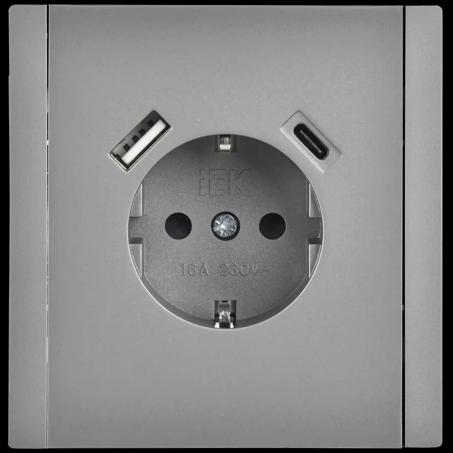 Розетка USB с заземлением и защитными шторками IEK FORTE&PIANO FP-R14-16-U22-018-K46 (сталь), фото 3