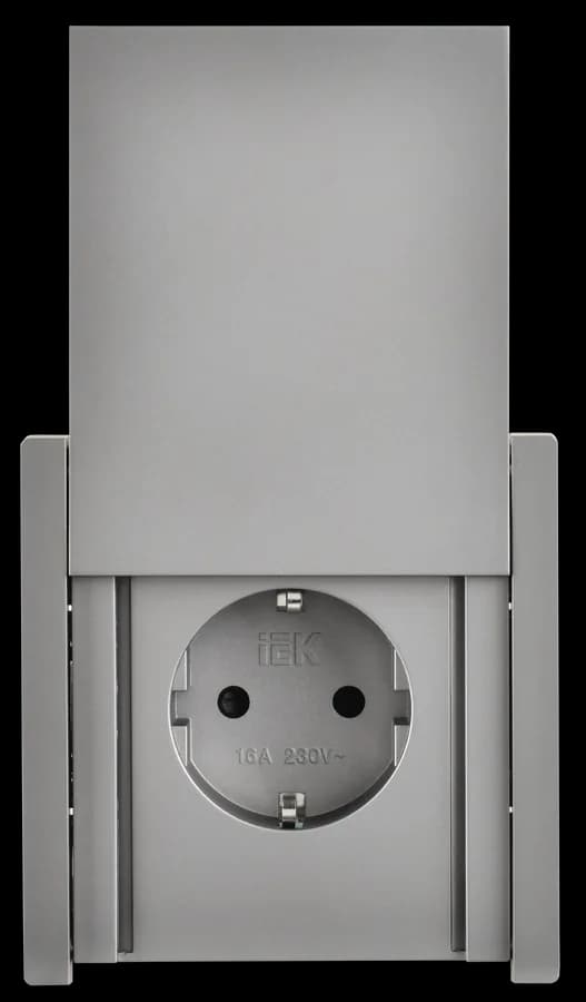 Розетка с заземлением, защитными шторками и крышкой IEK FORTE&PIANO FP-R16-16-1-44-K46 (сталь), фото 3